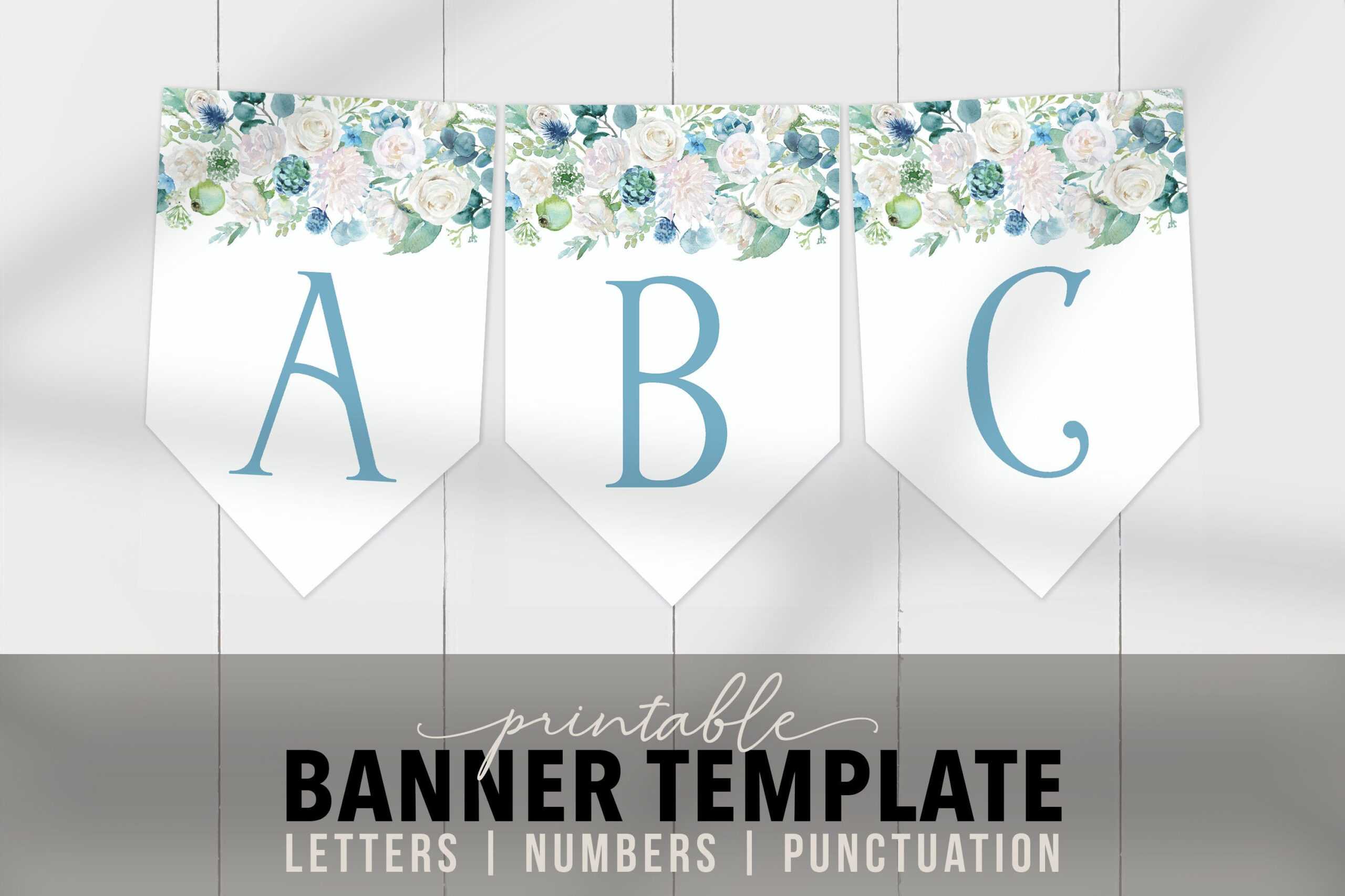 Printable Banner Template – Blue Floral Banner Flags – Editable Printable  Banner Letters Pdf Bridal, Birthday, Baby Shower, Party Banner Intended For Bridal Shower Banner Template