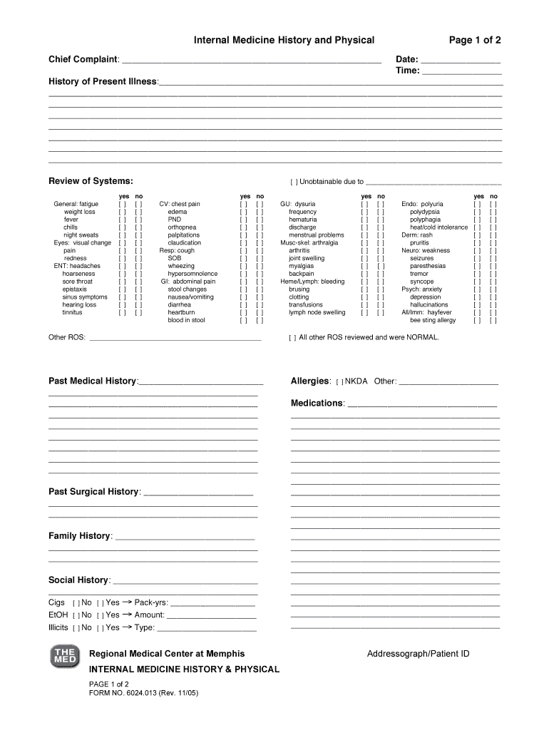 Printable H P Template – Fill Online, Printable, Fillable With History And Physical Template Word