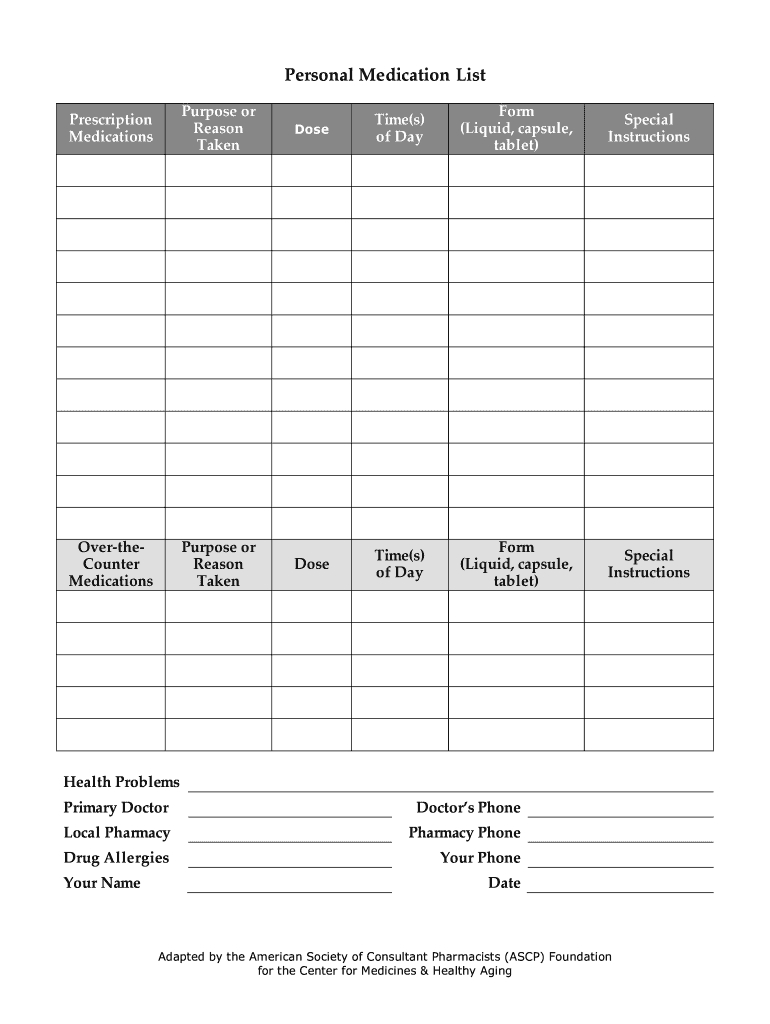 Printable Medication List – Zohre.horizonconsulting.co Within Blank Medication List Templates