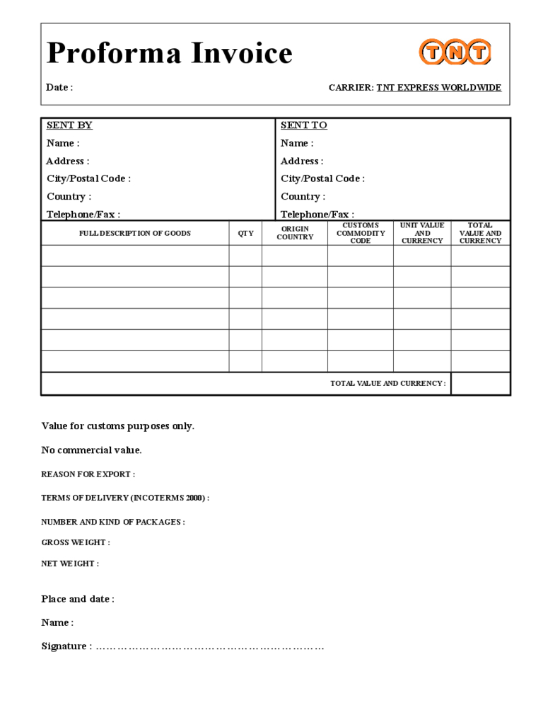 Pro Forma Invoice Template – 4 Free Templates In Pdf, Word In Free Proforma Invoice Template Word