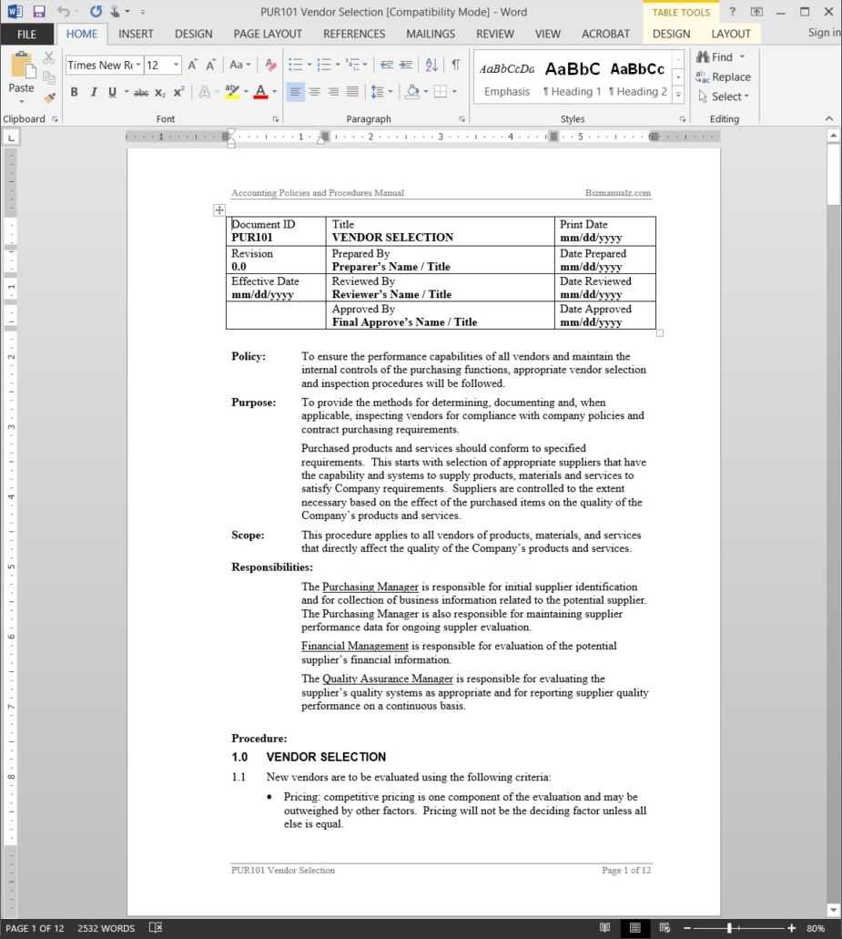 Procedure Template Microsoft – Zohre.horizonconsulting.co With Regard To Procedure Manual Template Word Free