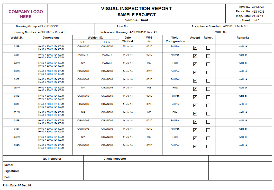 Product Detail Regarding Welding Inspection Report Template