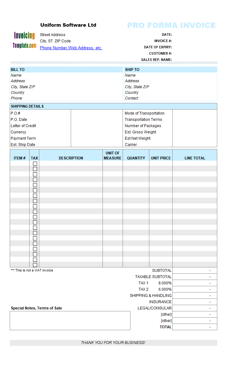 Proforma Invoice Template Throughout Free Proforma Invoice Template Word