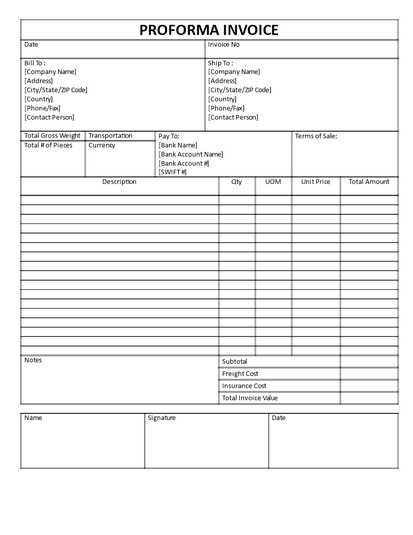 Proforma Invoice Template Word | Templates At Throughout Free Proforma Invoice Template Word