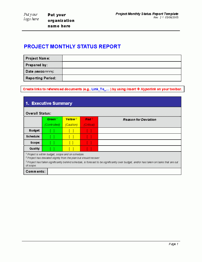 Progress Monthly Status Report (Word) – Flevypro Document In Monthly Status Report Template