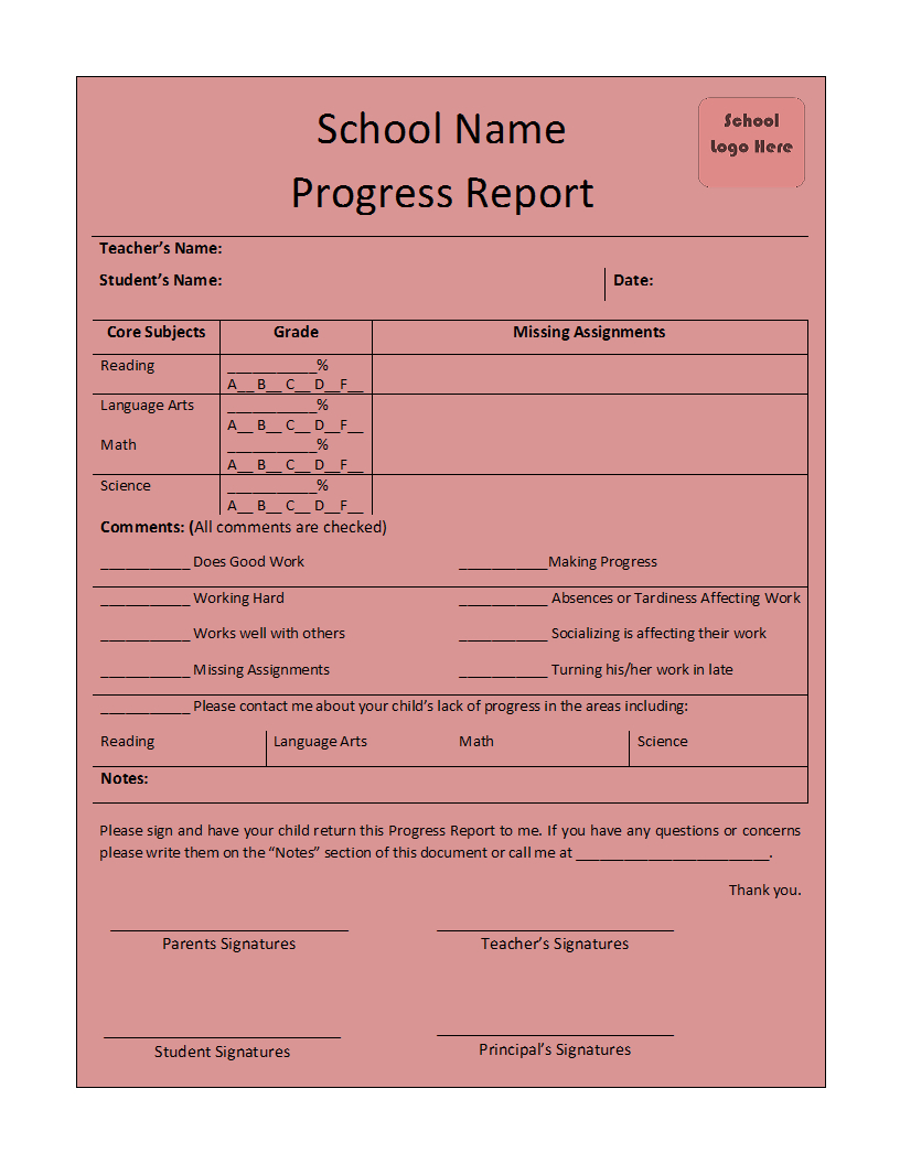 Progress Report Template In Student Progress Report Template