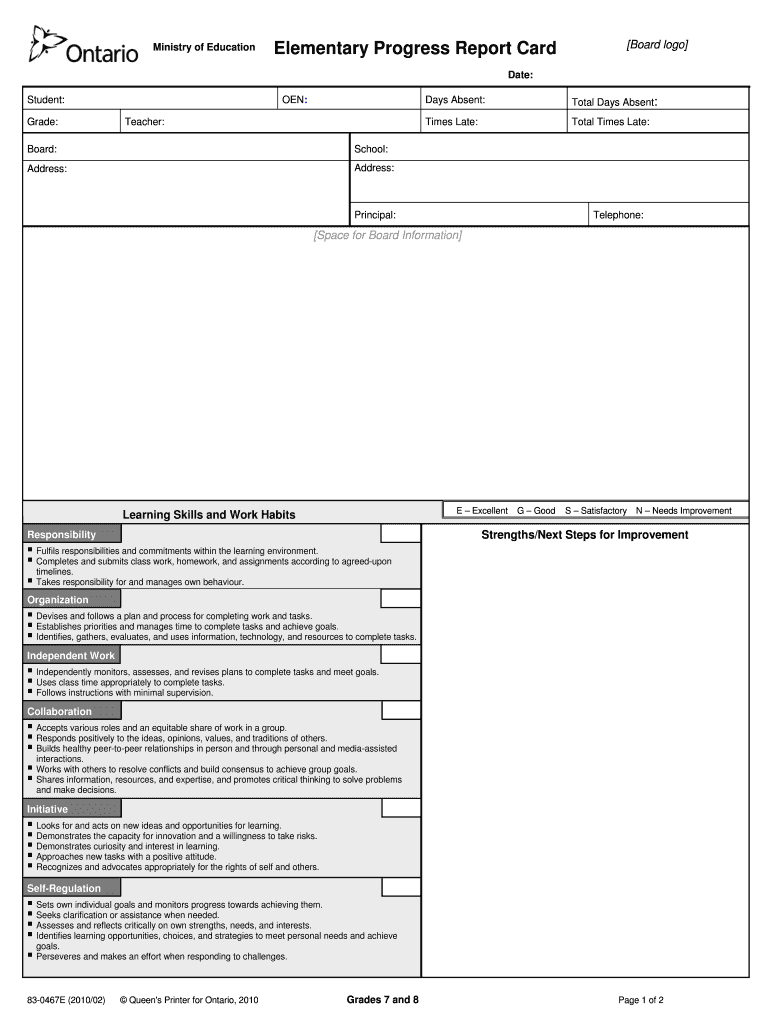 Progress Reports Ontario – Fill Online, Printable, Fillable With School Progress Report Template
