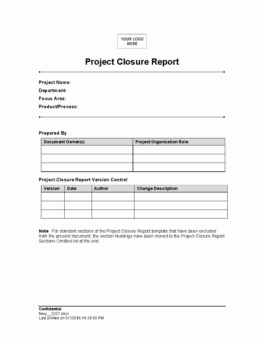 Project Closure Report (Word) - Flevypro Document Inside Closure Report Template