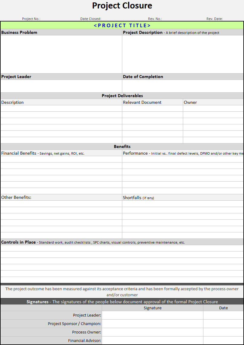 Project Closure Template – Zohre.horizonconsulting.co Within Improvement Report Template