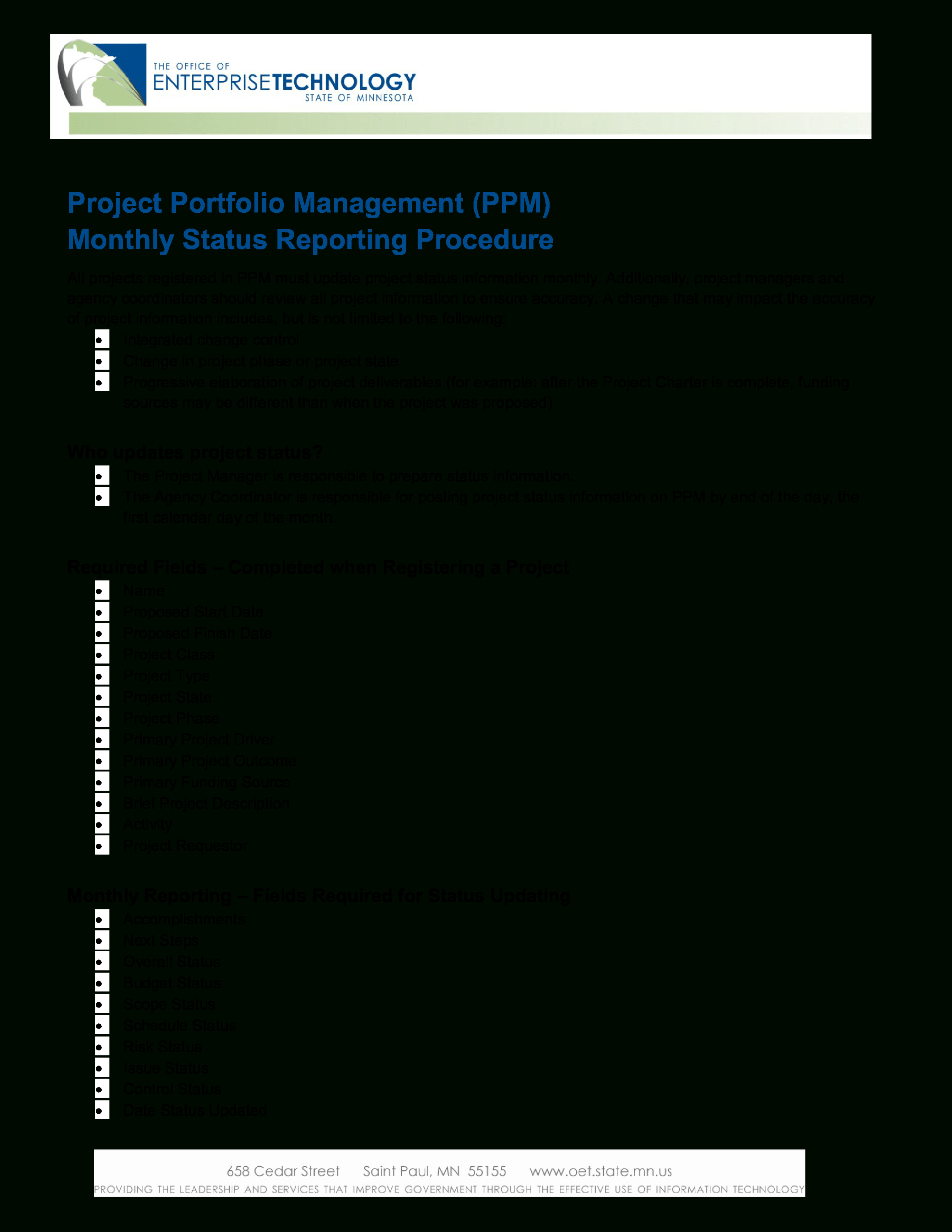 Project Management Status Report | Templates At Pertaining To Monthly Status Report Template Project Management