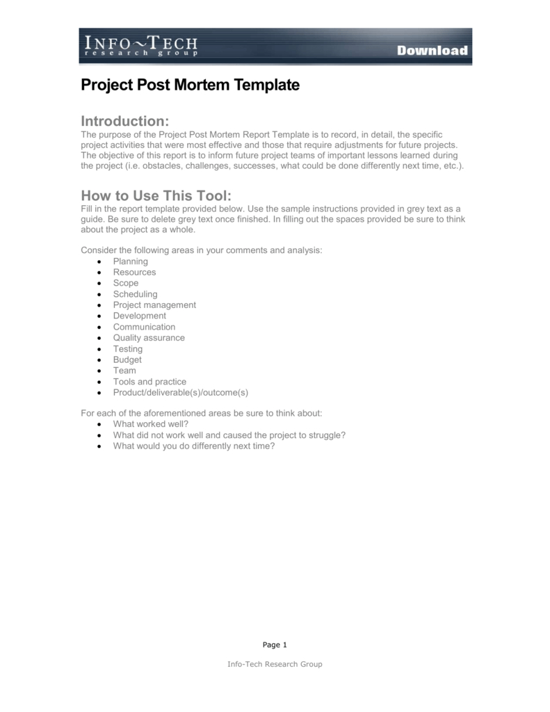 Project Post Mortem Template Within Project Analysis Report Template