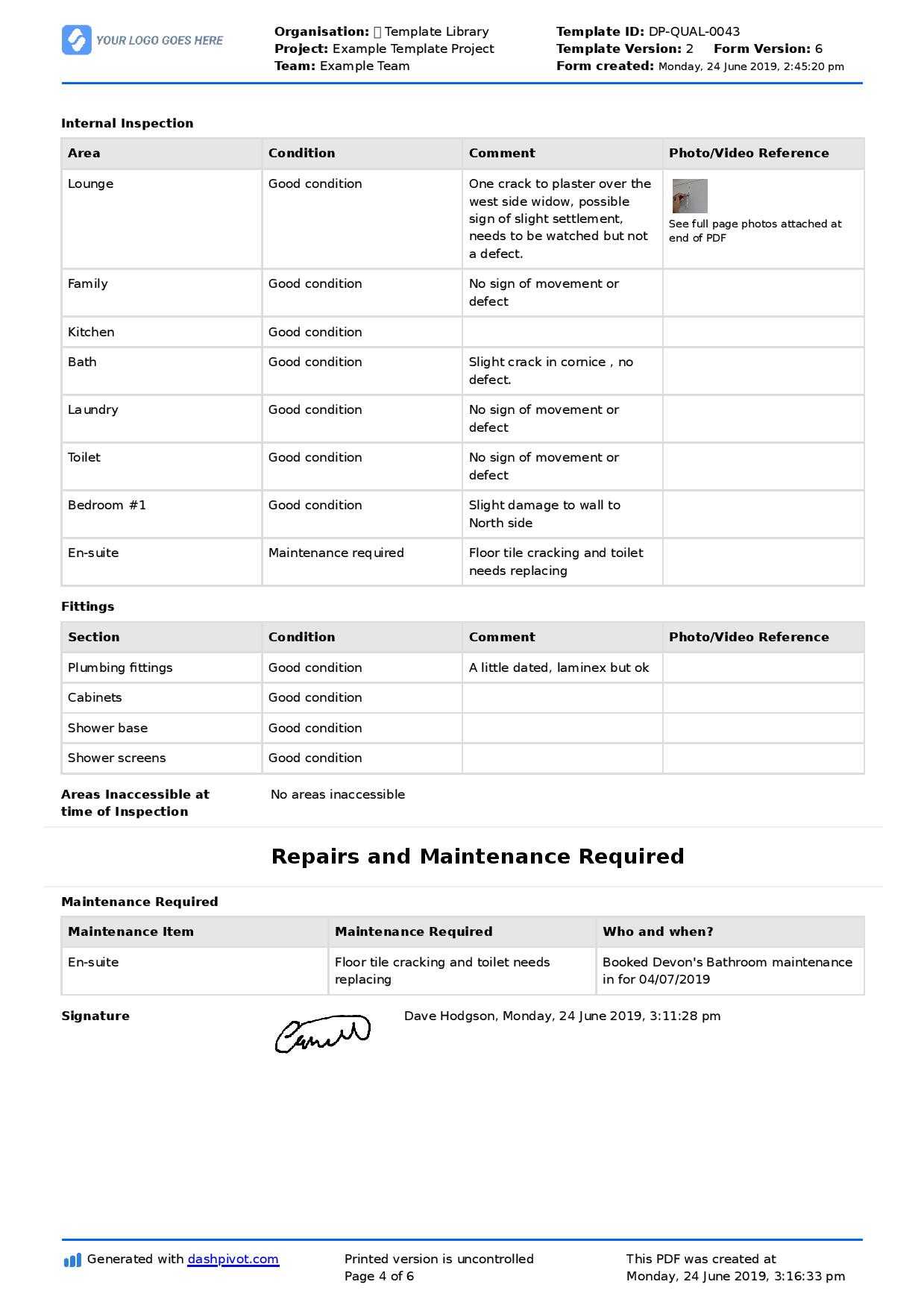 Property Inspection Report Template (Free And Customisable) Inside Property Management Inspection Report Template
