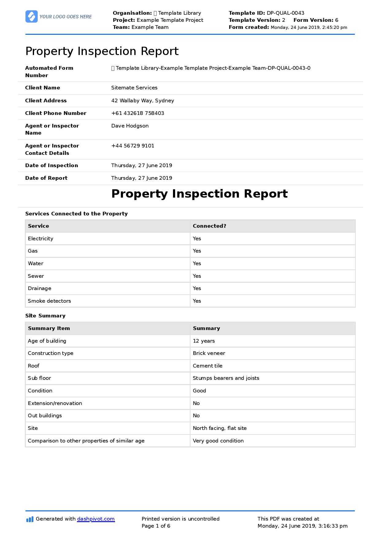 Property Inspection Report Template (Free And Customisable) Regarding Part Inspection Report Template