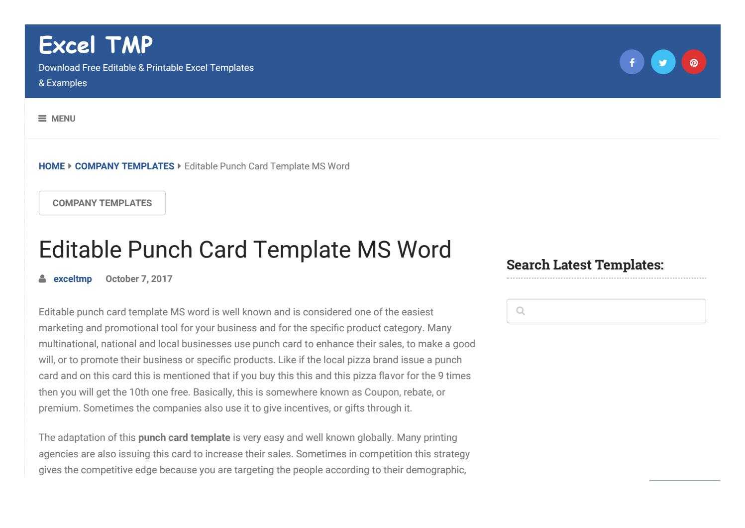 Punch Card Templateexcel Tmp – Issuu Within Product Line Card Template Word