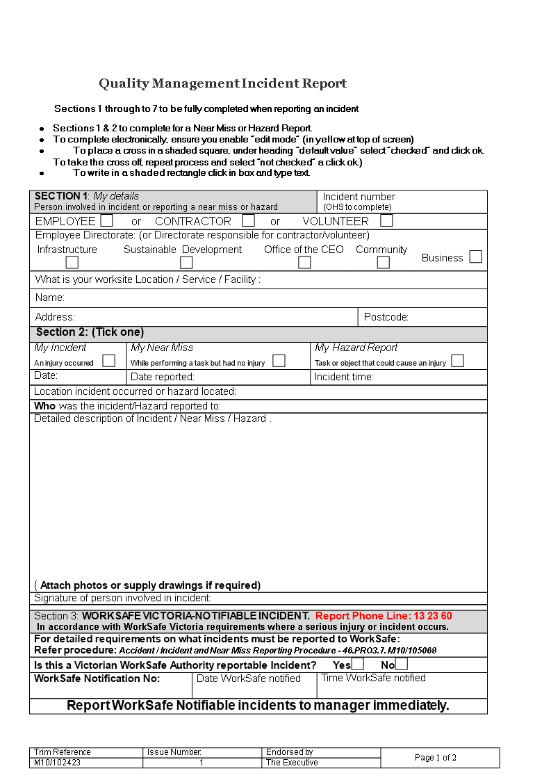 Quality Management Incident Report | Templates At In Ohs Incident Report Template Free