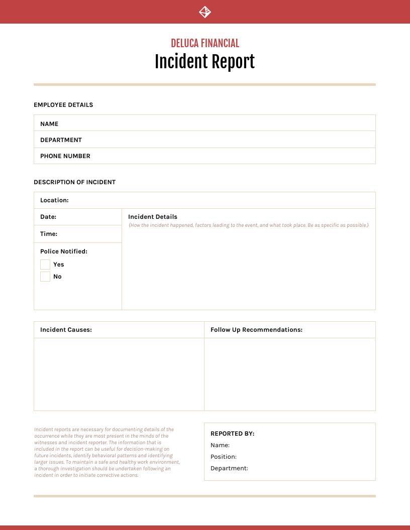 Red Incident Report Template Pertaining To What Is A Report Template
