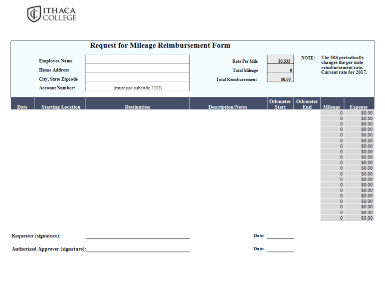 Gas Mileage Expense Report Template