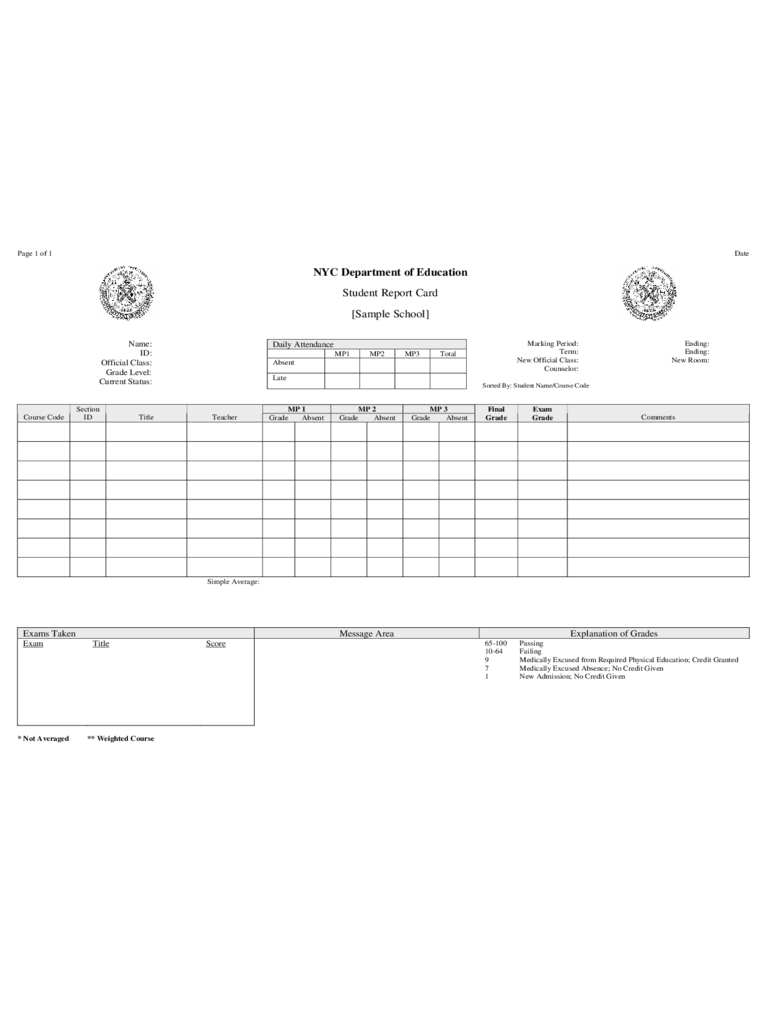 Fake Report Card Template