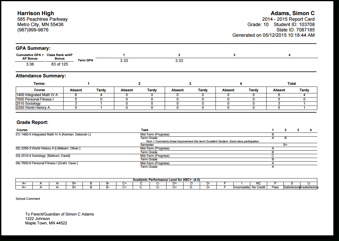 Report Card Template Data Progress Reports Homeschool Excel In Fake Report Card Template