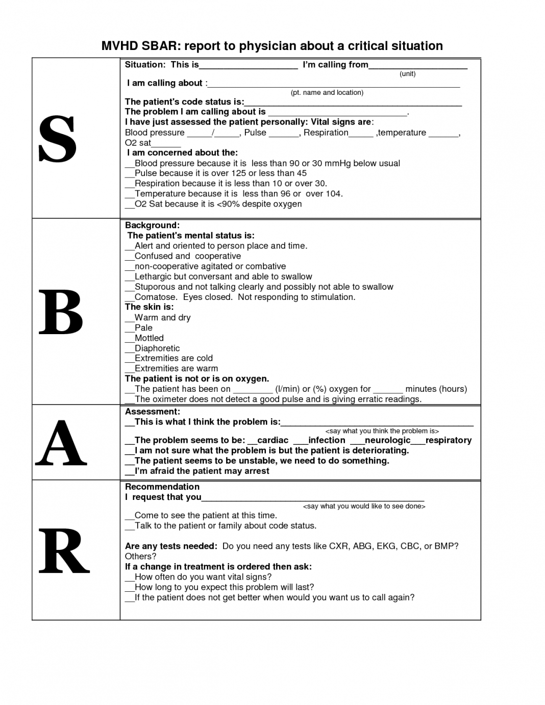 Report Examples Nursing Shift Sheet Fall Incident Example Rn With Regard To Sbar Template Word