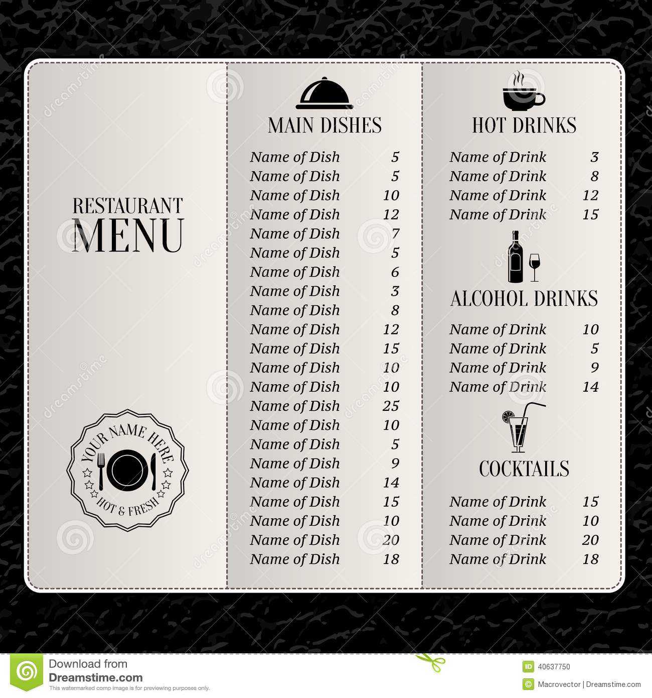 Restaurant Menu Template Stock Vector. Illustration Of Regarding Cocktail Menu Template Word Free