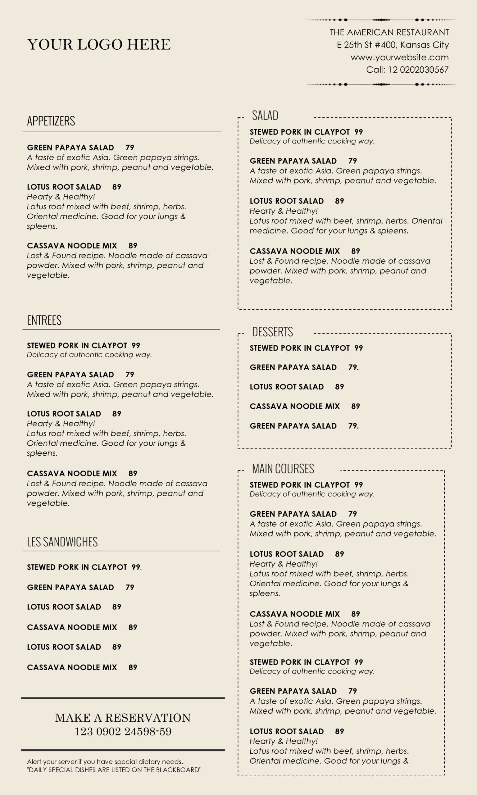 Restaurant Menu Template Word – Zohre.horizonconsulting.co In Free Cafe Menu Templates For Word
