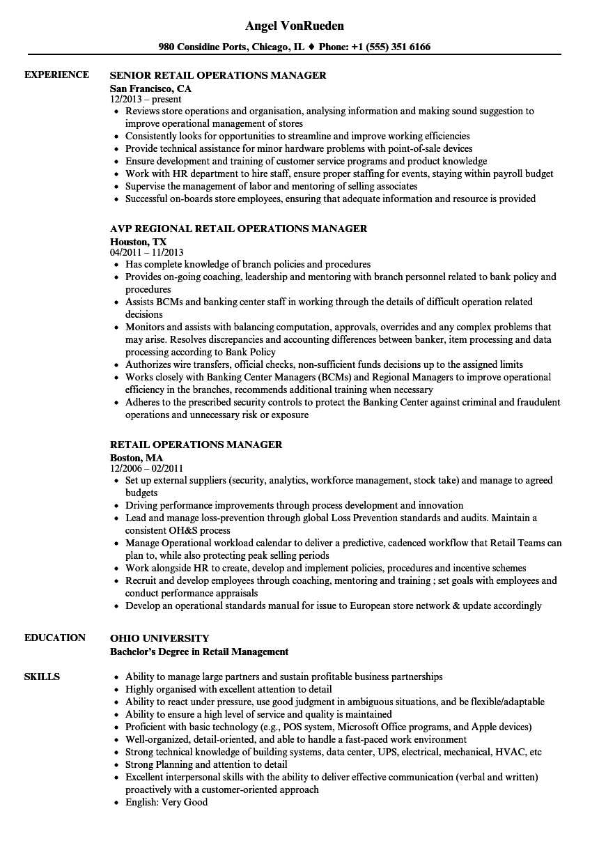 Retail Operations Manager Resume Samples | Velvet Jobs With Operations Manager Report Template