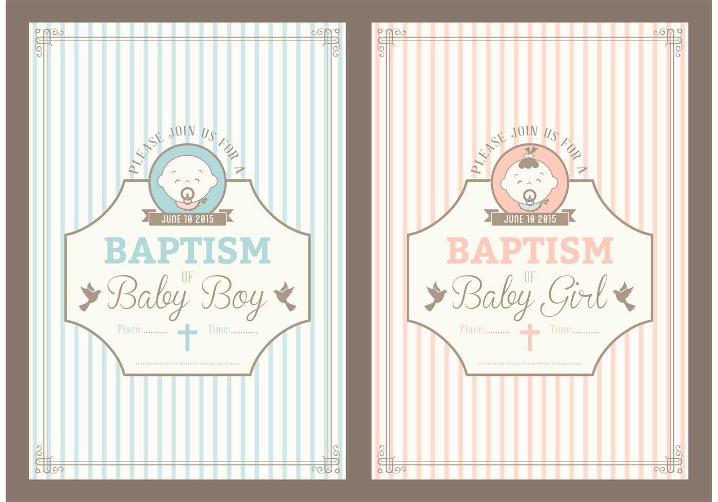 Retro Christening Invitation Vector Cards – Download Free Within Christening Banner Template Free