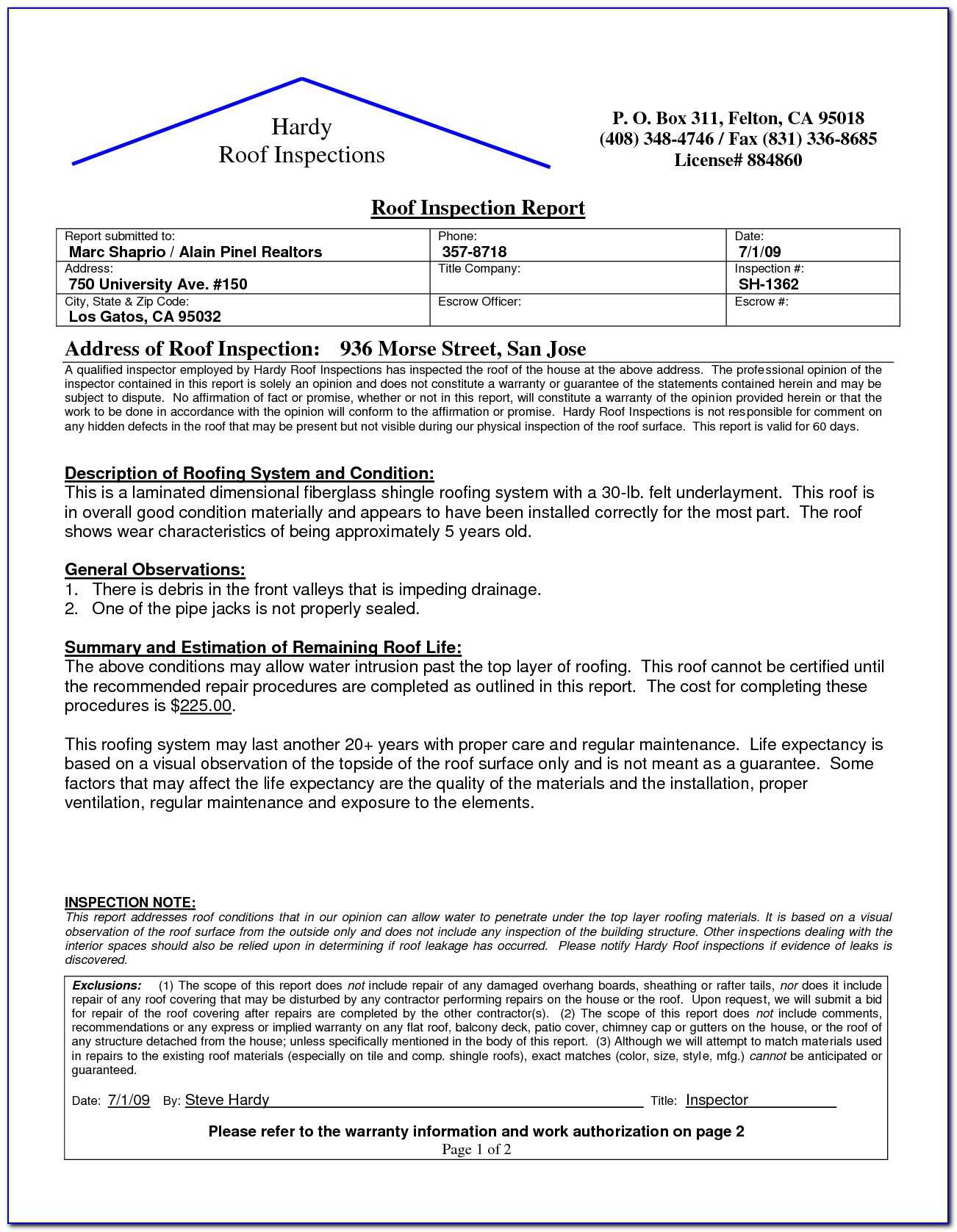 Roof Inspection Form Template – Form : Resume Examples For Roof Inspection Report Template