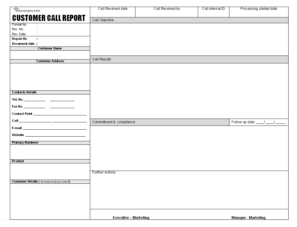 Sales Call Report Templates – Word Excel Fomats With Regard To Customer Contact Report Template