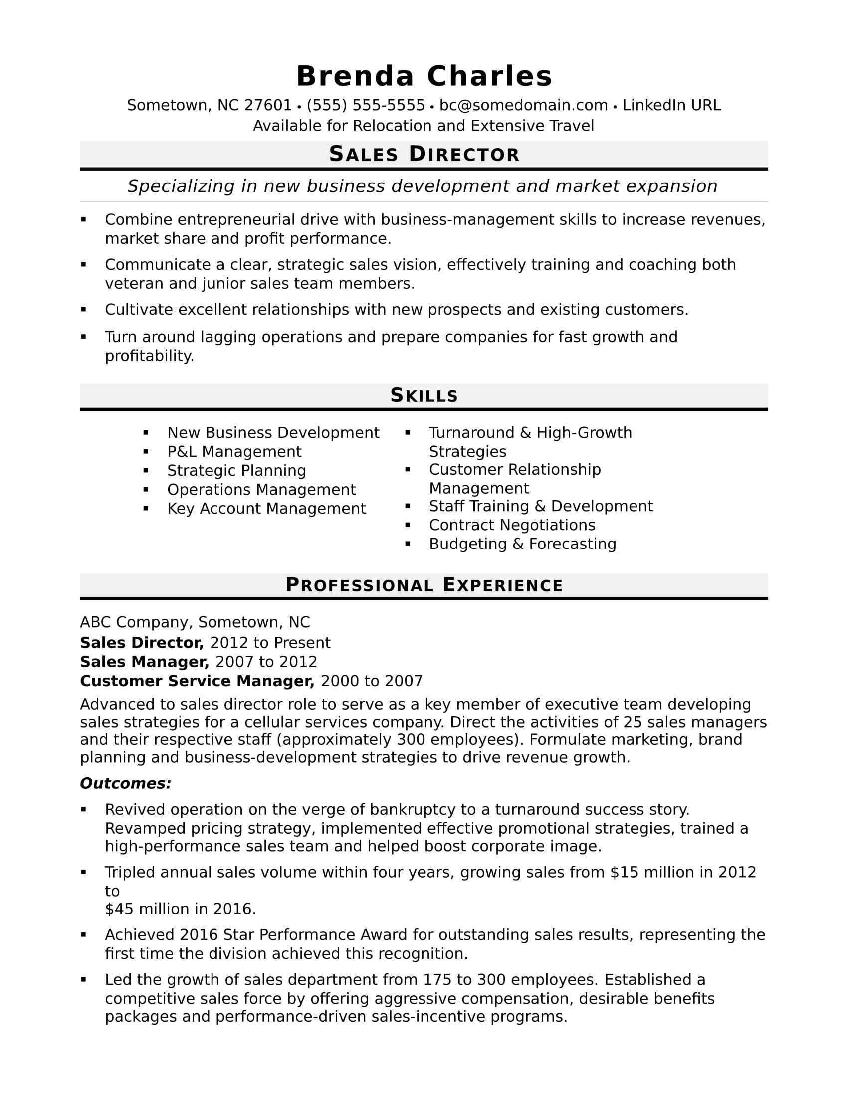 Sales Director Resume Sample | Monster Throughout Strategic Management Report Template