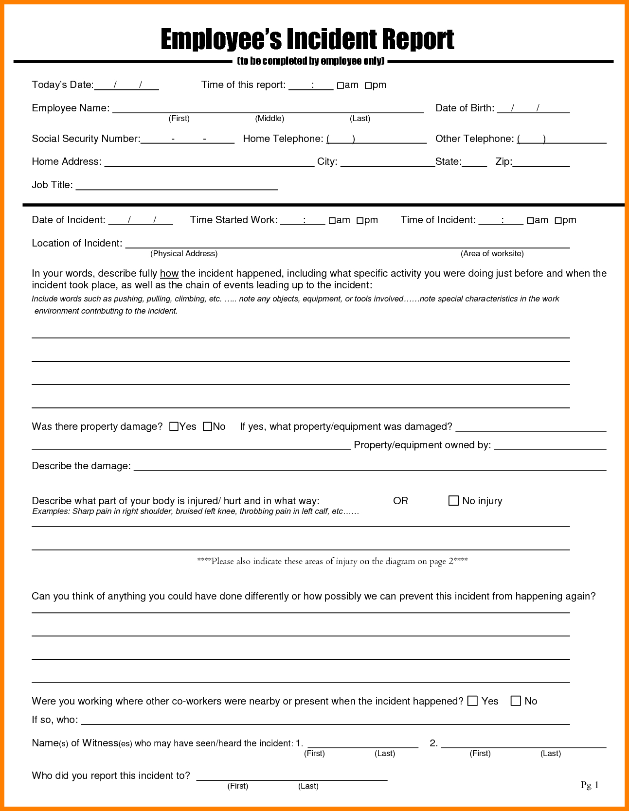Sample Employee Incident Report Form – Mahre Intended For Medication Incident Report Form Template