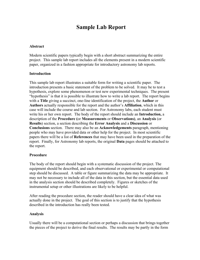 Sample Lab Report With Science Experiment Report Template