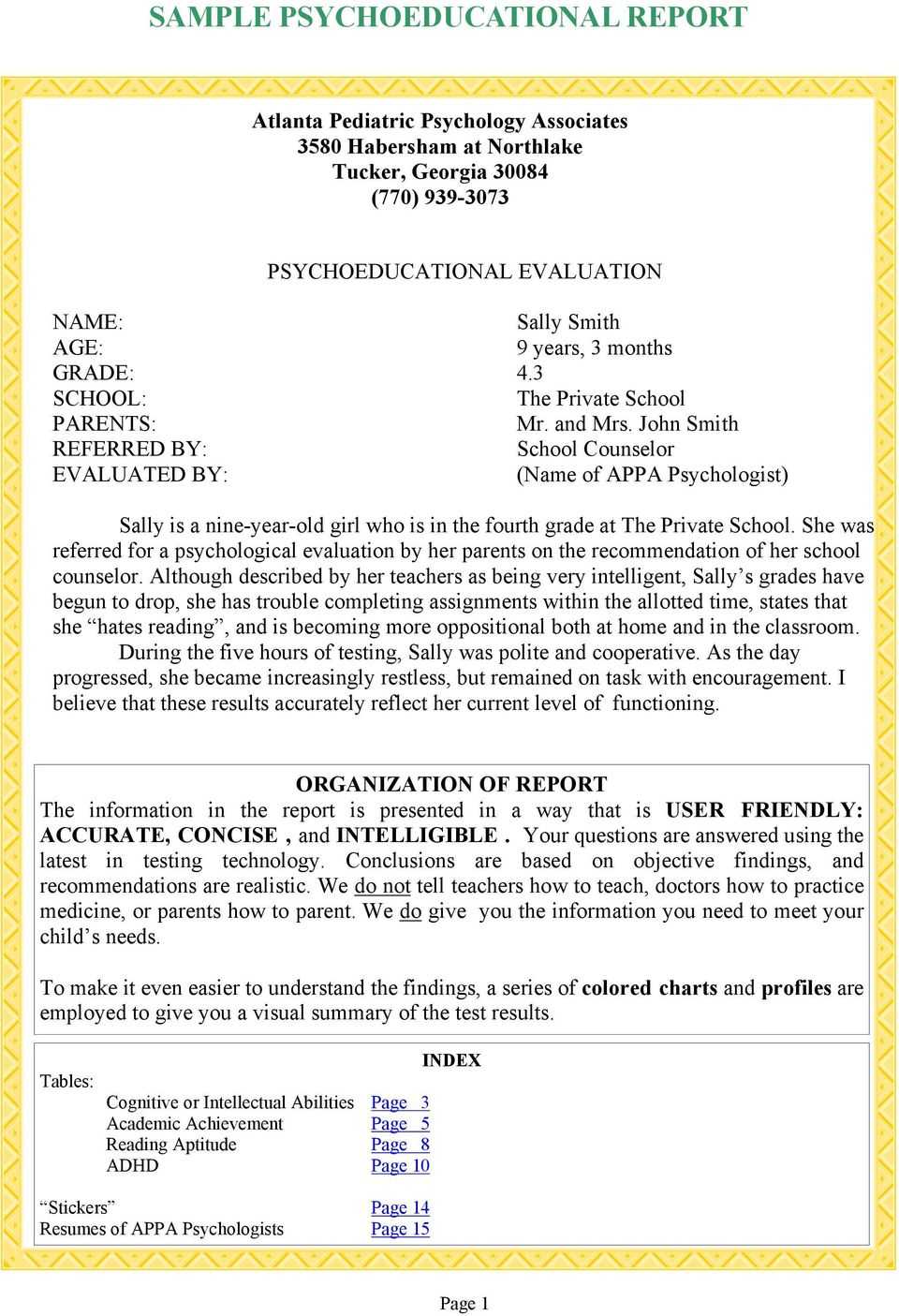 Sample Psychoeducational Report – Pdf Free Download Intended For Psychoeducational Report Template