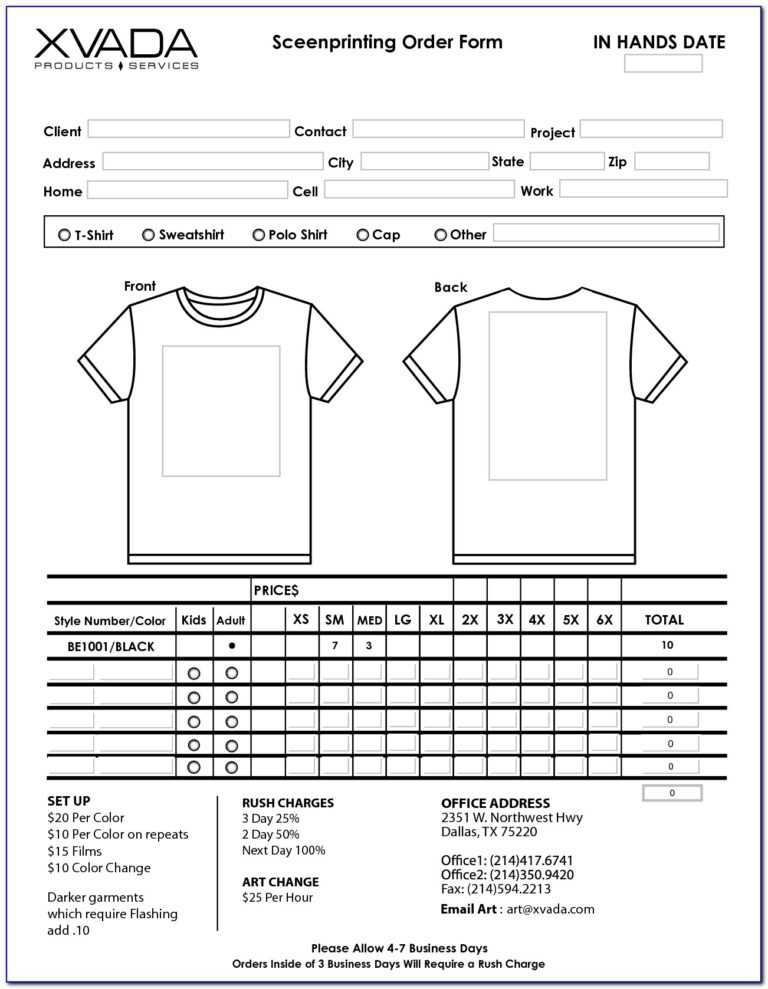 Sample T Shirt Order Form Template – Form : Resume Examples In Blank T ...