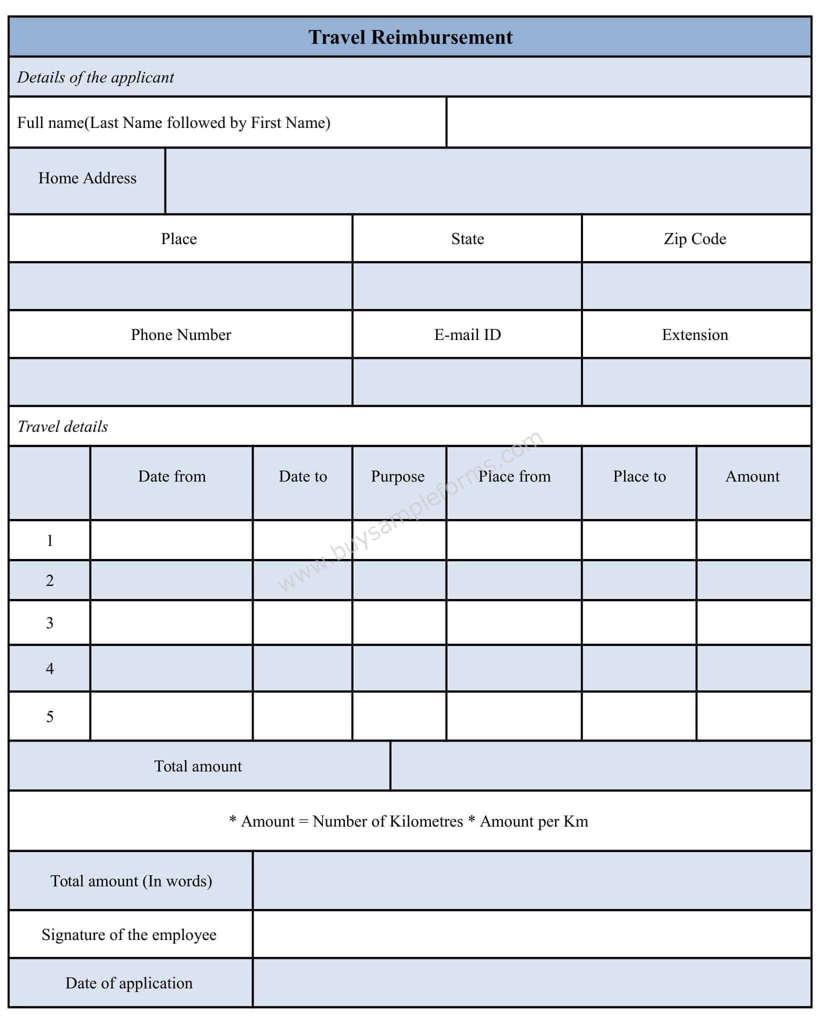 Sample Travel Reimbursement Form Template | Sample Forms Intended For Reimbursement Form Template Word