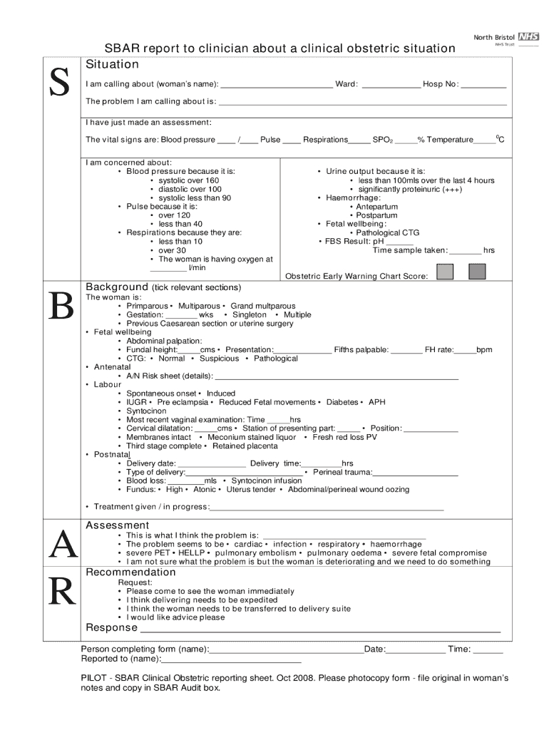 Sbar Template – Fill Online, Printable, Fillable, Blank In Sbar Template Word