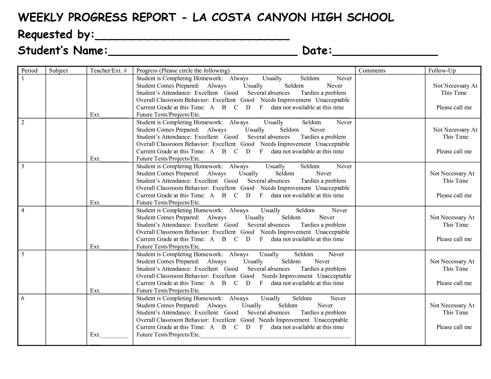 School Progress Report Templates – Loran In High School Progress Report Template