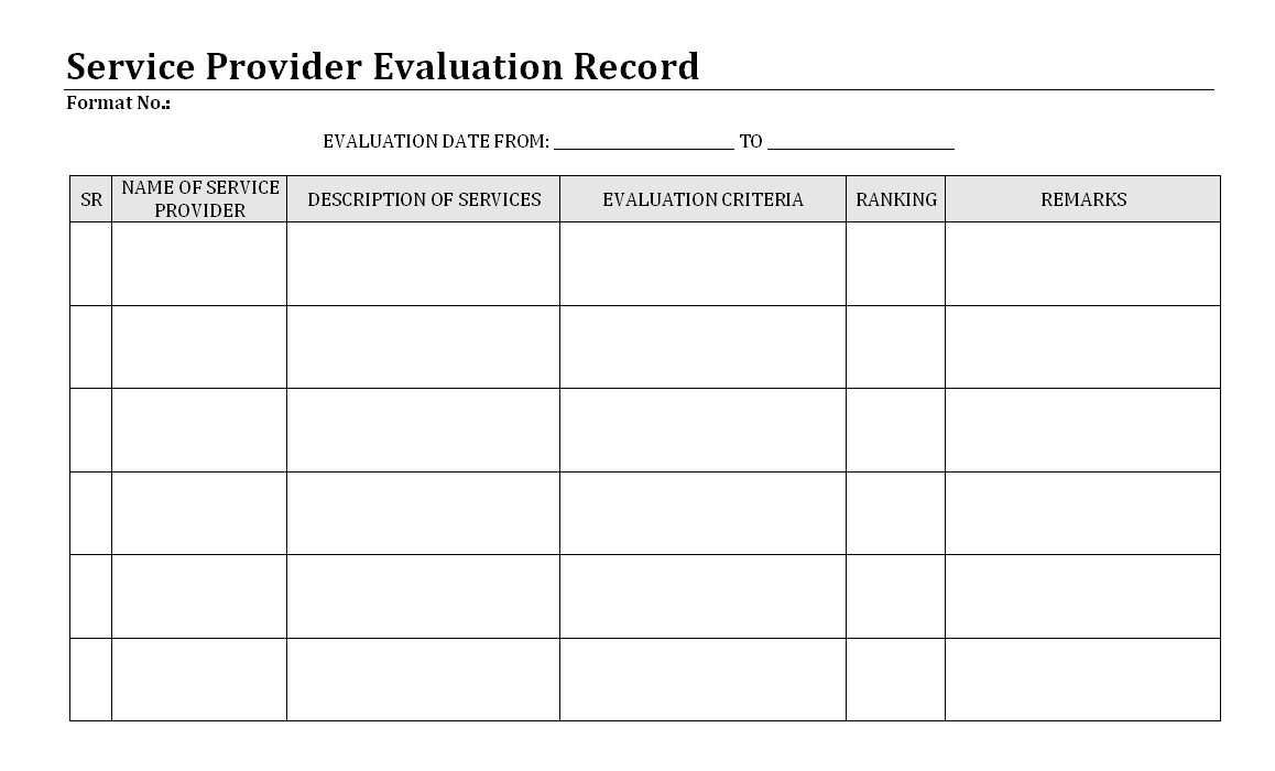 Service Provider Evaluation Record – With Monitoring And Evaluation Report Template