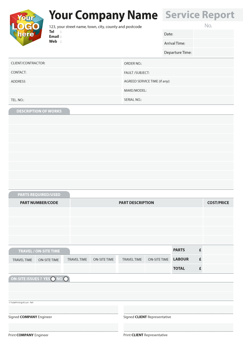 Service Report Template Artwork For Carbonless Ncr Printing Throughout Customer Contact Report Template