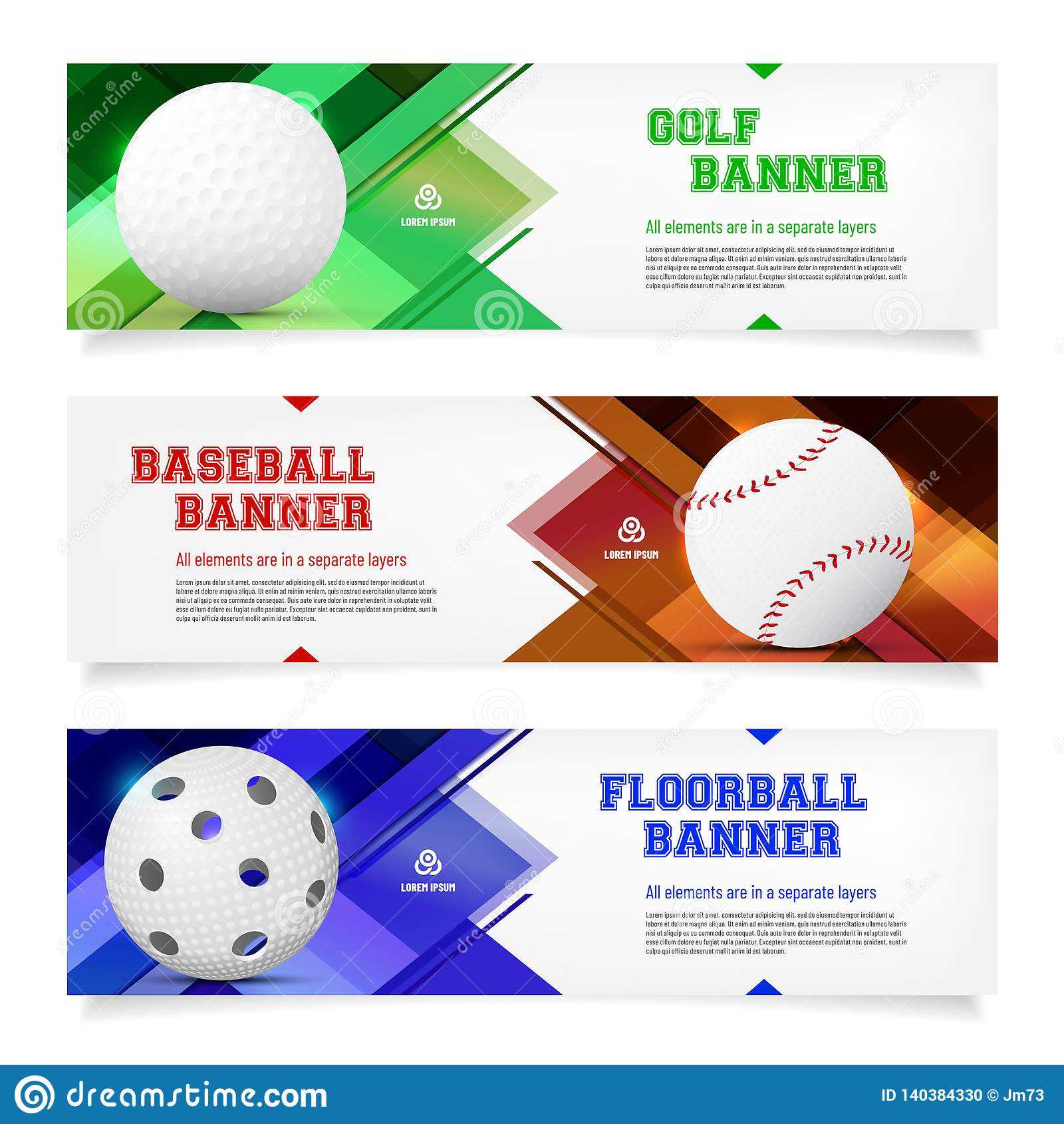 Set Of Sport Banner Templates With Ball And Sample Text For Sports Banner Templates