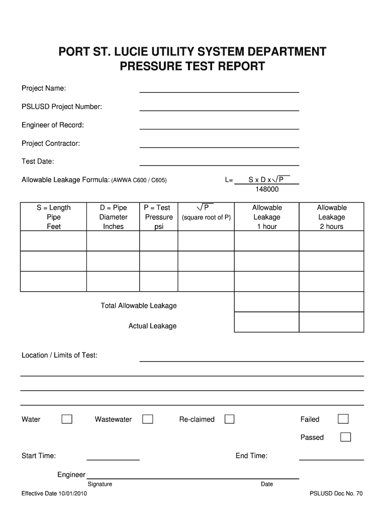 Sewe Line Pressure Test Form - Fill Online, Printable With Regard To Hydrostatic Pressure Test Report Template