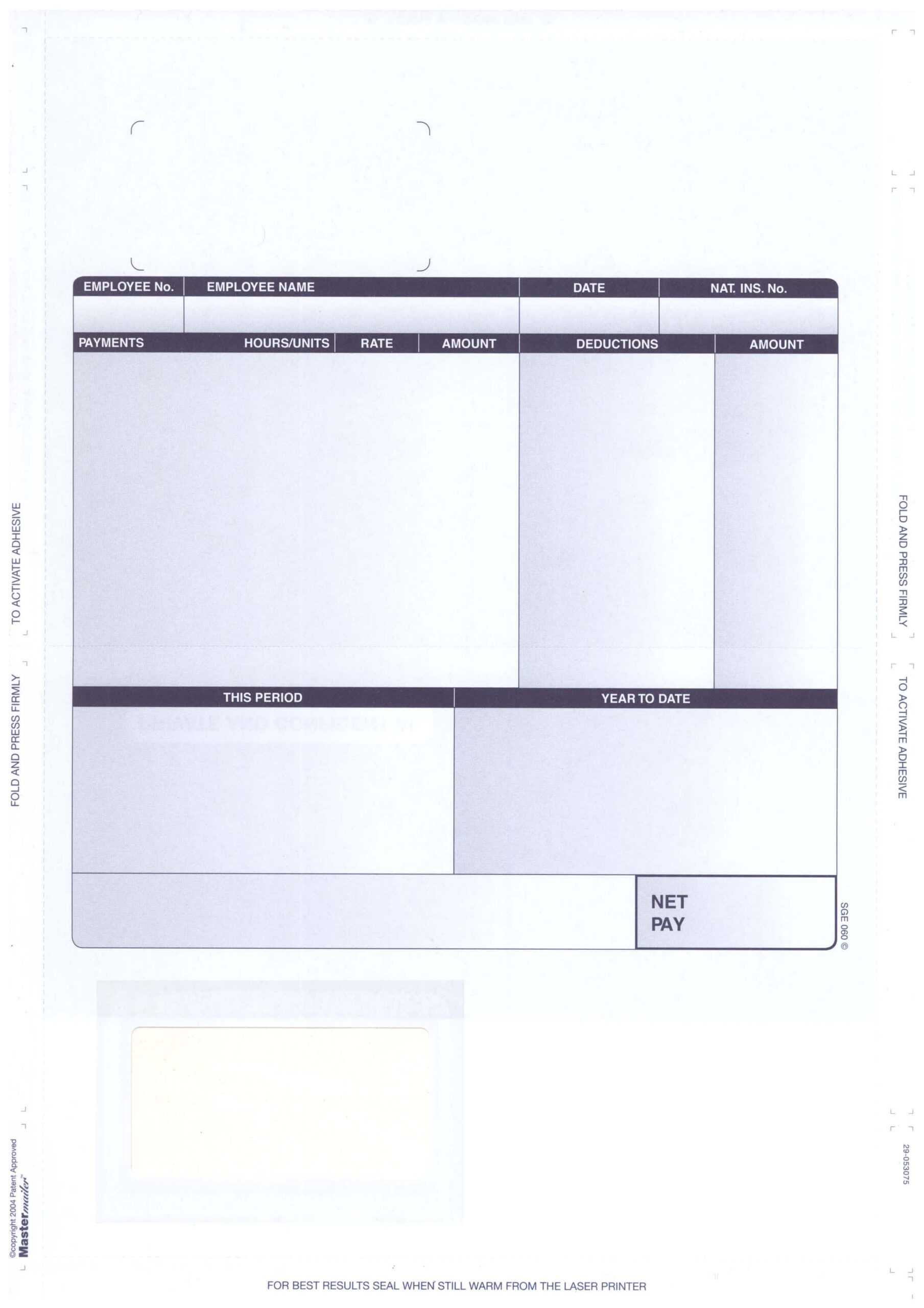 Sge060 – Sage Compatible Self Seal Security Payslip – Various Pack Sizes With Blank Payslip Template