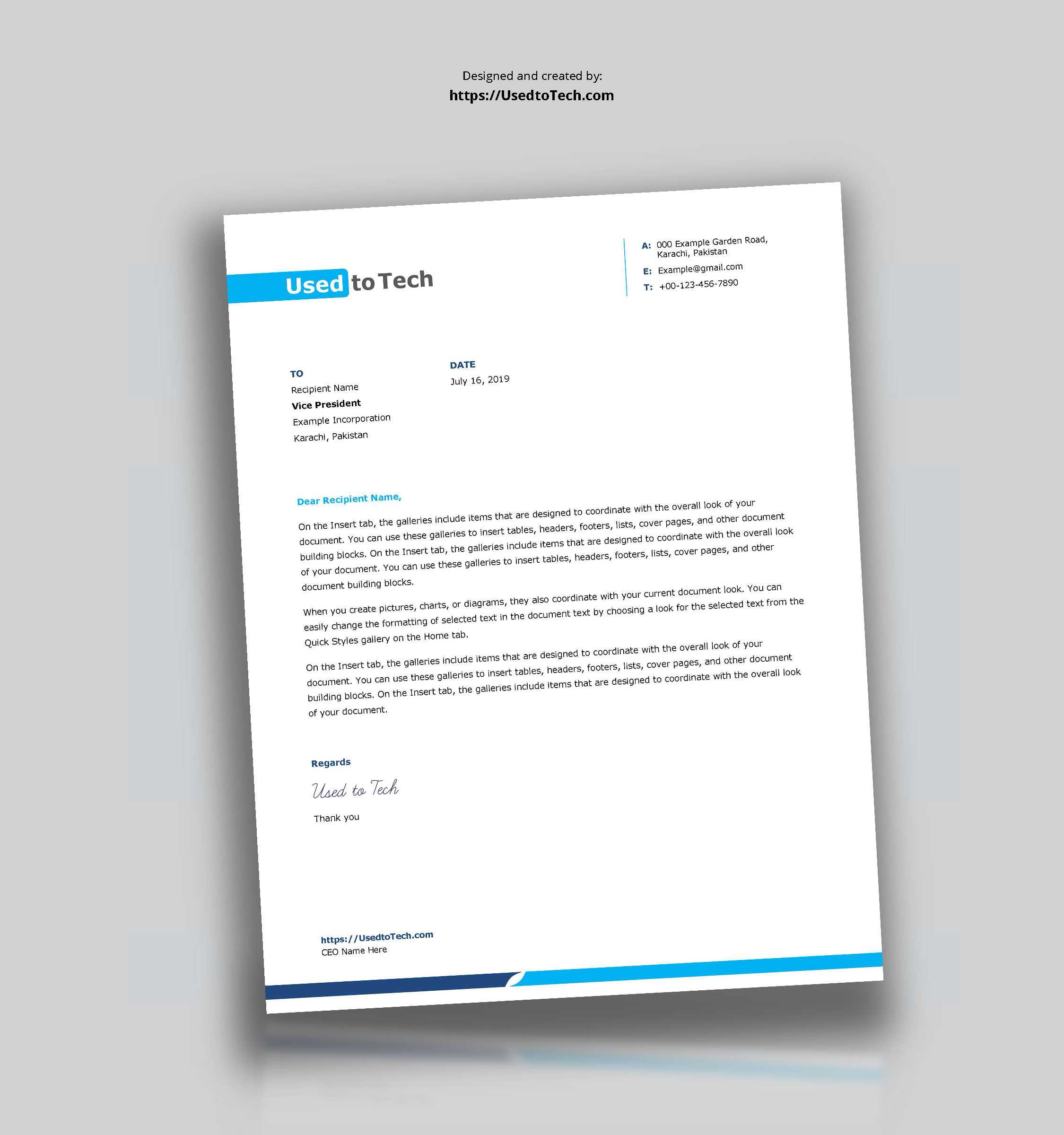 Simple And Clean Word Letterhead Template – Free – Used To Tech For Word Stationery Template Free