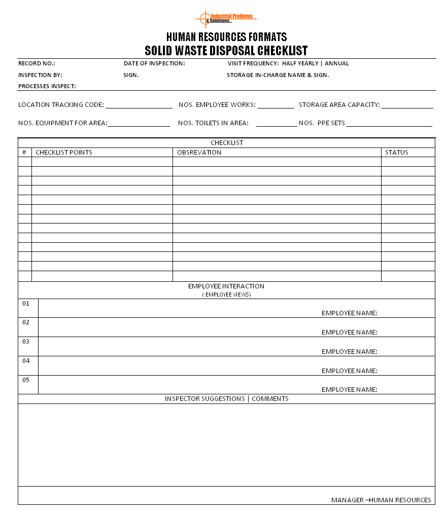 Solid Waste Disposal Checklist Format Pertaining To Waste Management Report Template