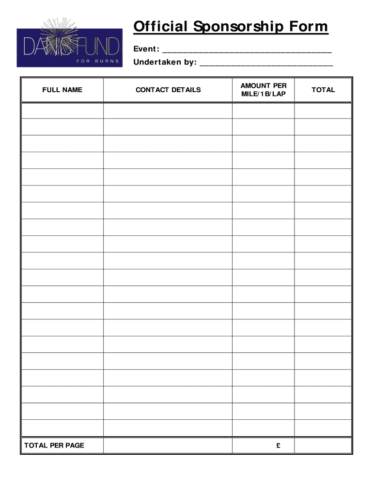 Sponsorship Template Forms – Zohre.horizonconsulting.co In Blank Sponsor Form Template Free