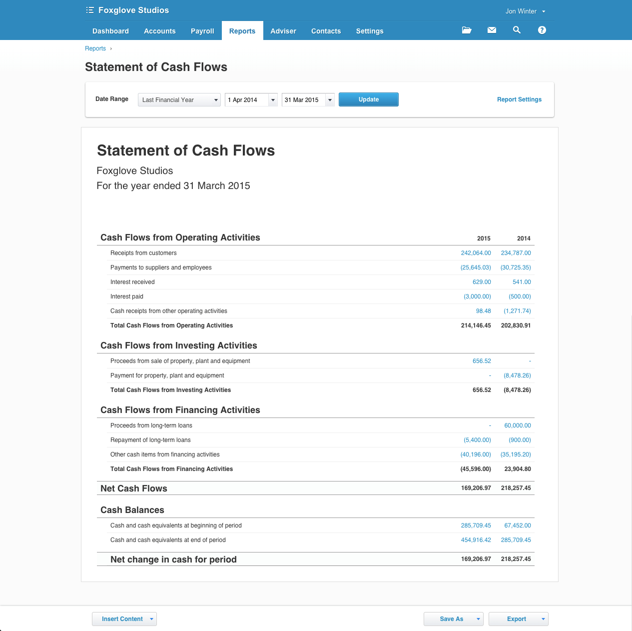 Statement Of Cash Flows For Business | Xero Blog In Cash Position Report Template