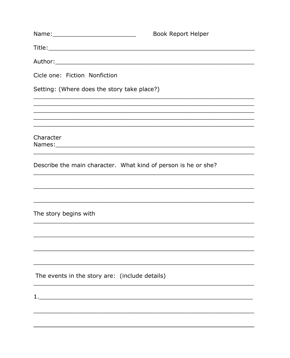 Story Report Template – Zohre.horizonconsulting.co In One Page Book Report Template
