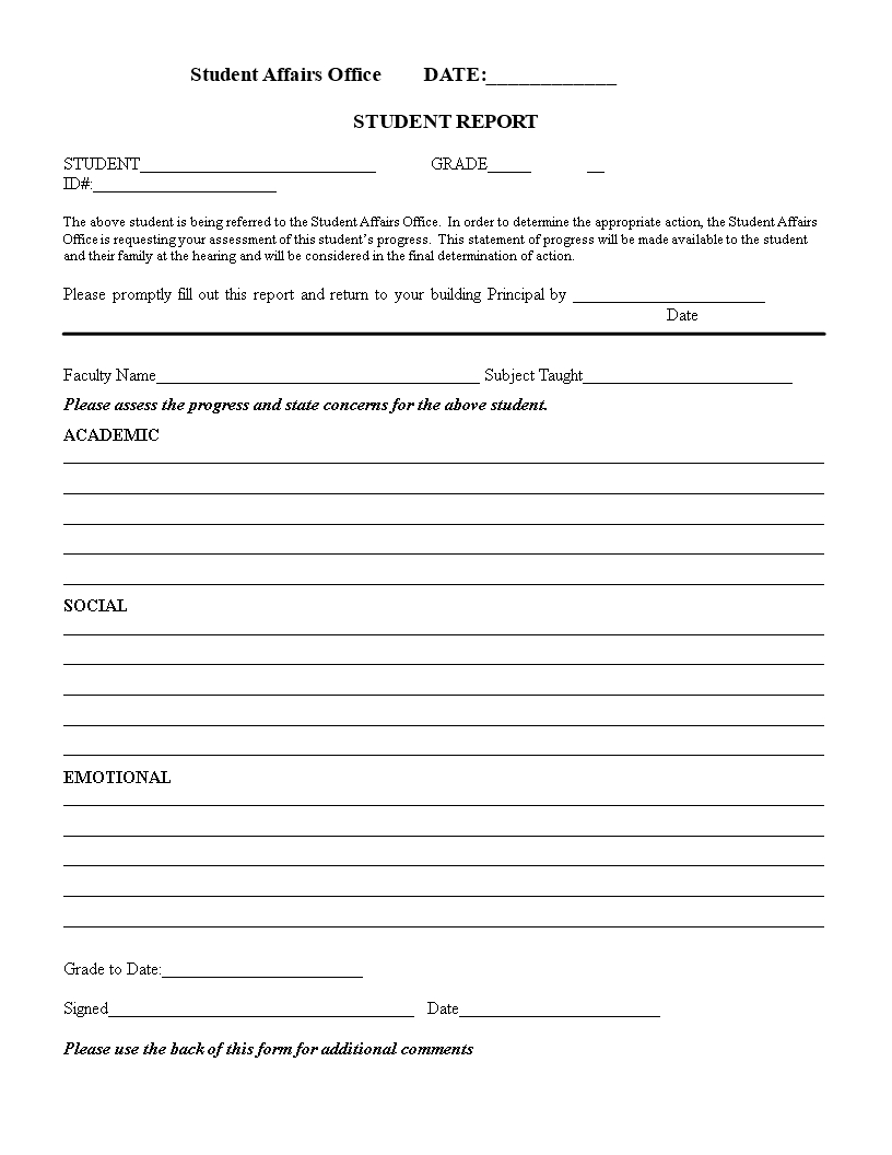 Student Evaluation Report | Templates At For Student Grade Report Template