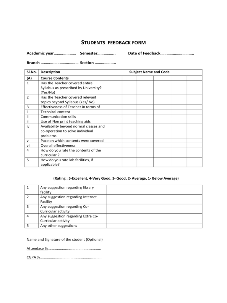 Students Feedback Form – 2 Free Templates In Pdf, Word In Student Feedback Form Template Word